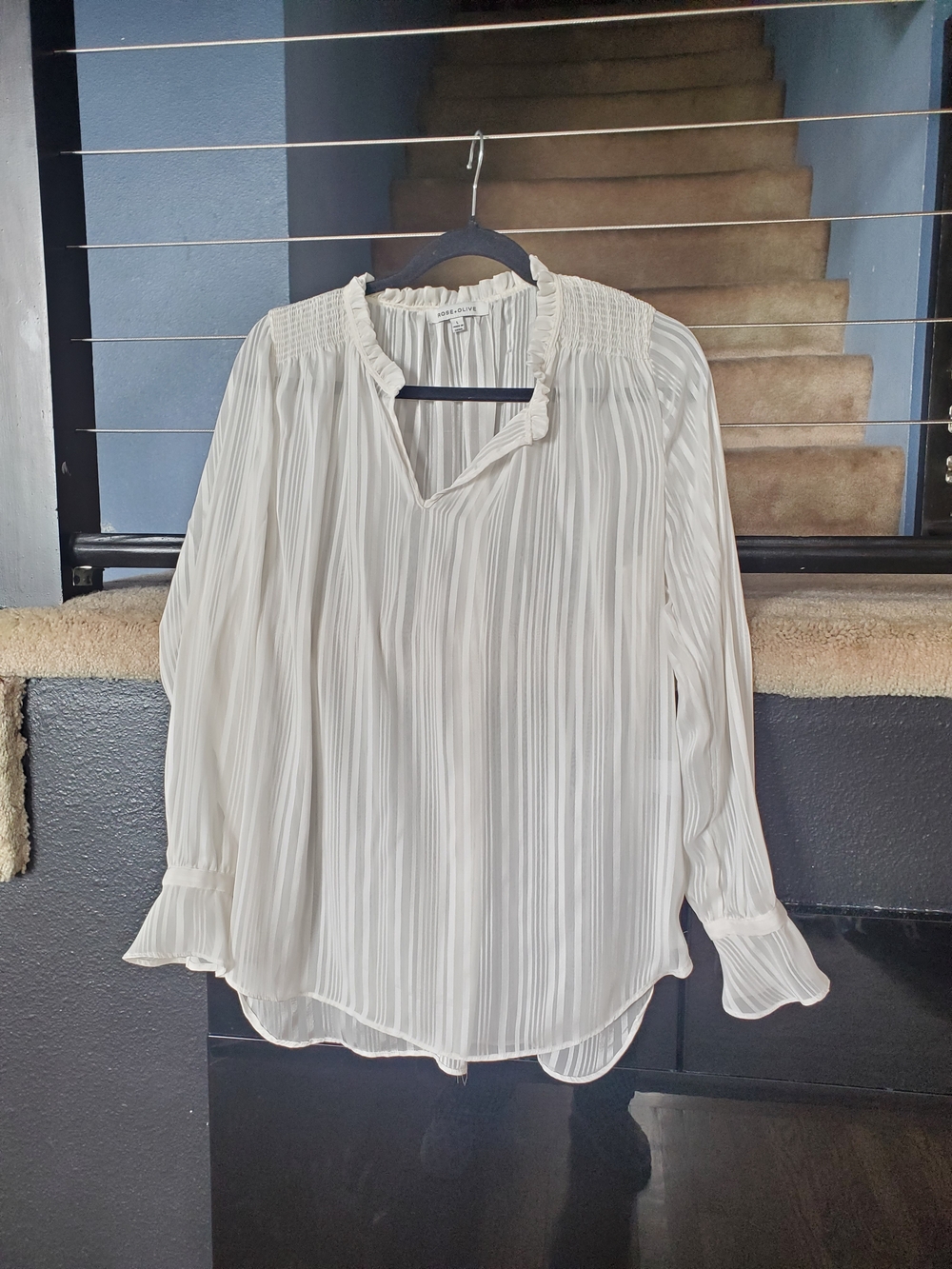 Rose & Olive Cream Pleated Ruffle-Trim Blouse